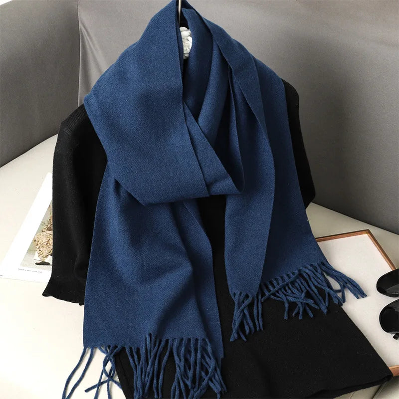 Cashmere-Feel Winter Scarf with Tassels – Warm Pashmina Shawl
