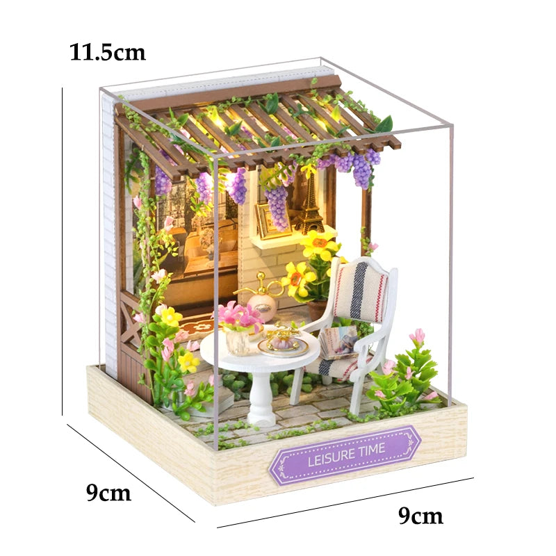 DIY Miniature Wooden Dollhouse Kit with LED Light – 3D Puzzle Gift