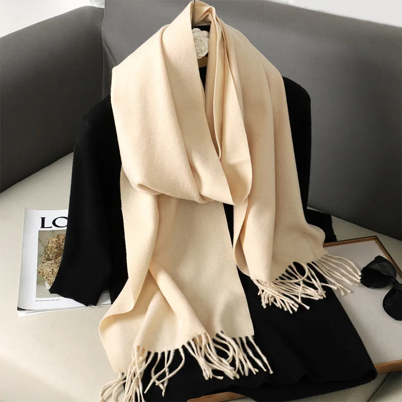 Cashmere-Feel Winter Scarf with Tassels – Warm Pashmina Shawl