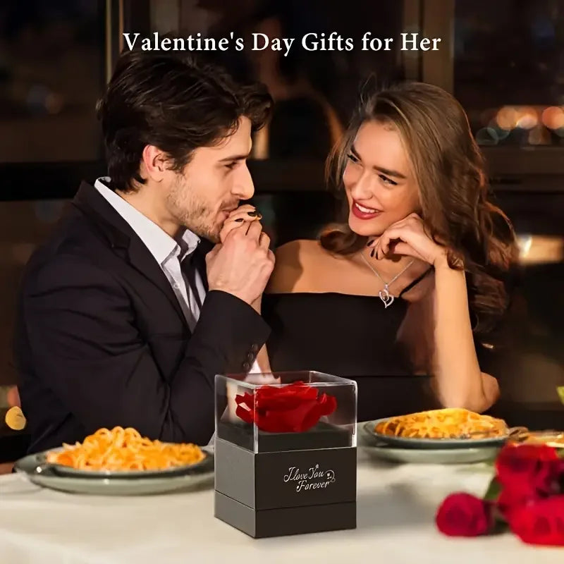 Red Rose Heart Necklace with Gift Box – Gift for Her