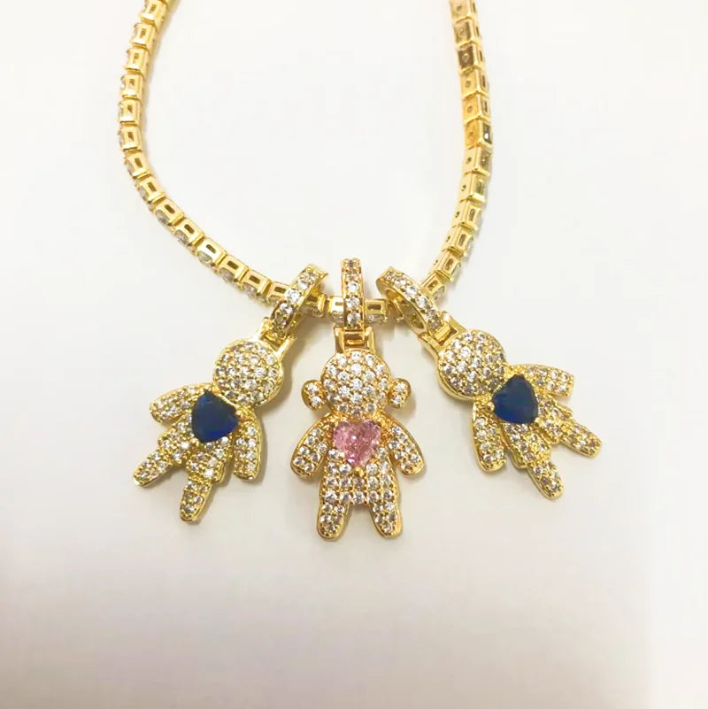 CZ Crystal Heart Charm Tennis Chain Necklace