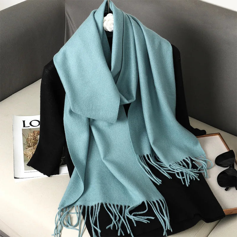 Cashmere-Feel Winter Scarf with Tassels – Warm Pashmina Shawl