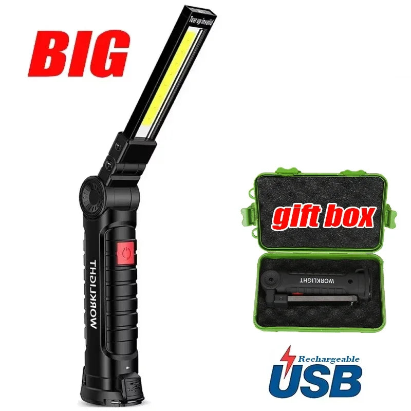 COB LED Work Light & Power Bank – Rechargeable Magnetic Flashlight