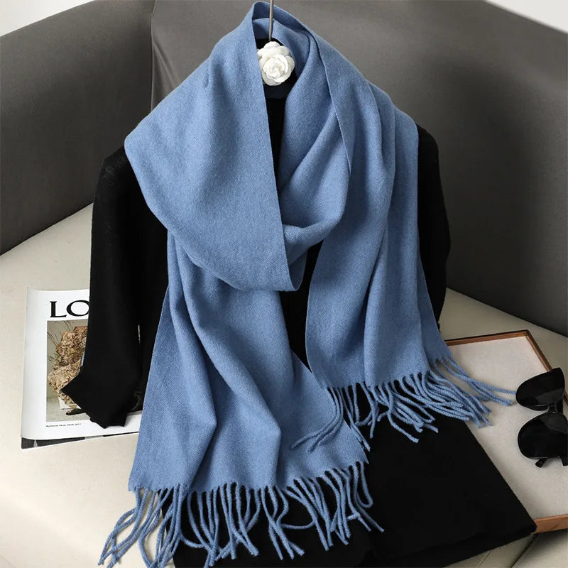 Cashmere-Feel Winter Scarf with Tassels – Warm Pashmina Shawl