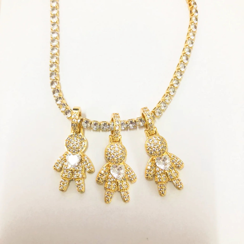 CZ Crystal Heart Charm Tennis Chain Necklace