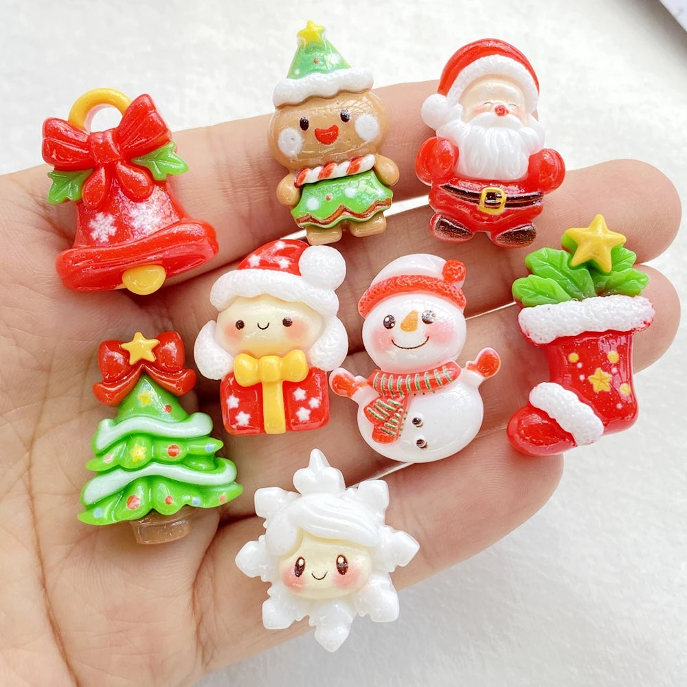 Resin Christmas Charms (10 pcs) – Snowman, Tree & Bell for Crafts