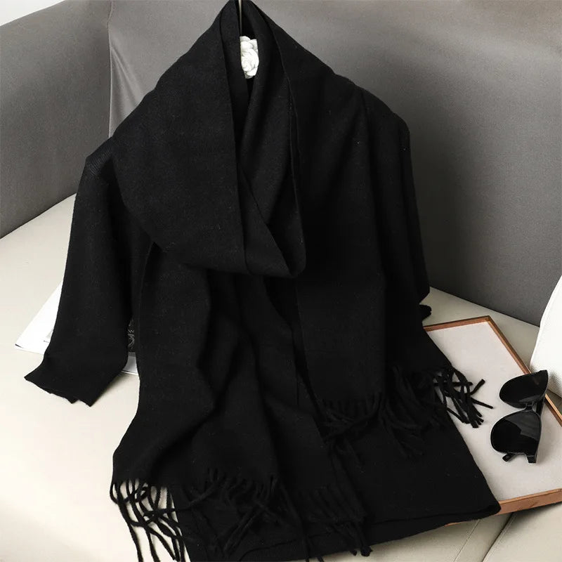 Cashmere-Feel Winter Scarf with Tassels – Warm Pashmina Shawl