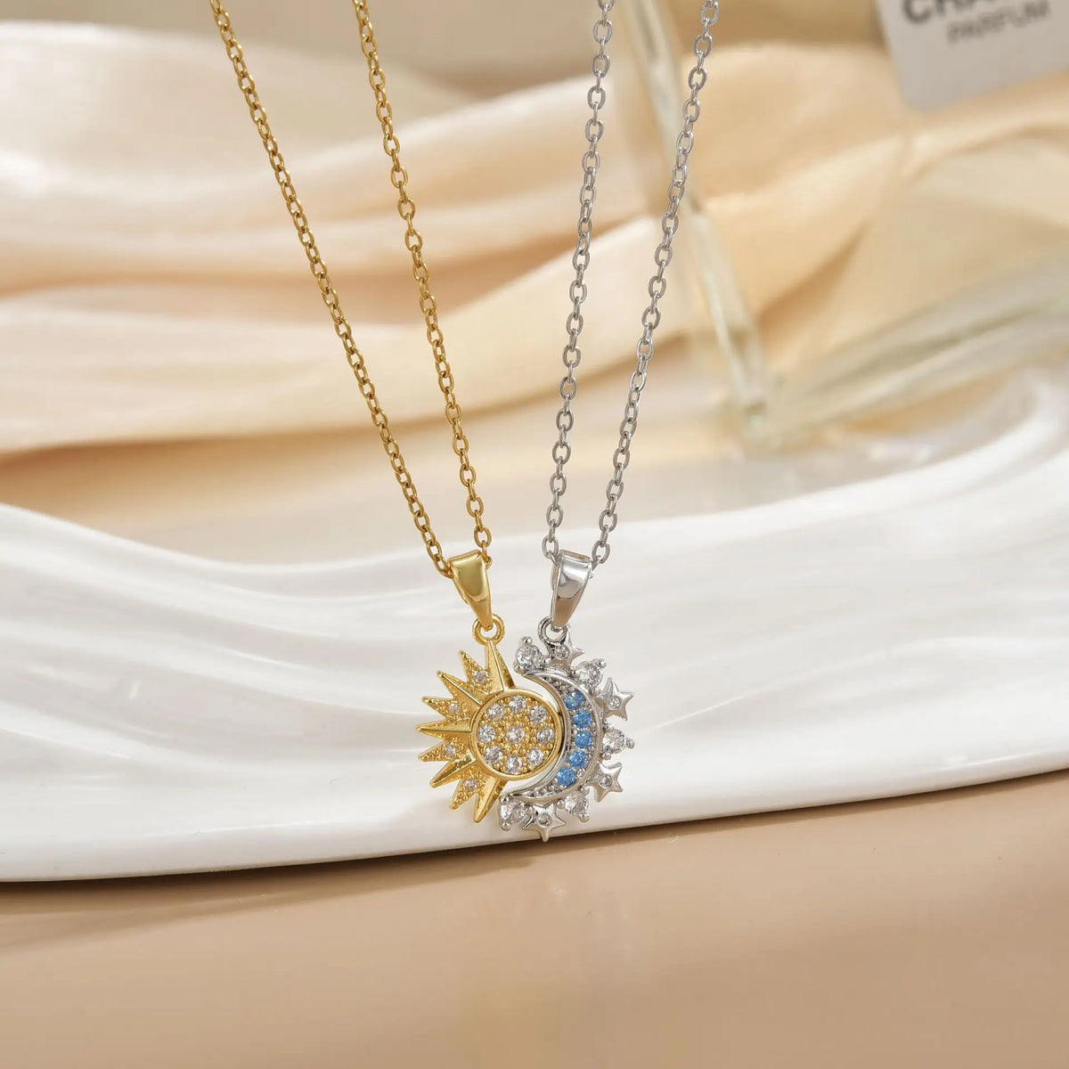 Magnetic Sun & Moon Couple Necklaces – Matching Pendant Set