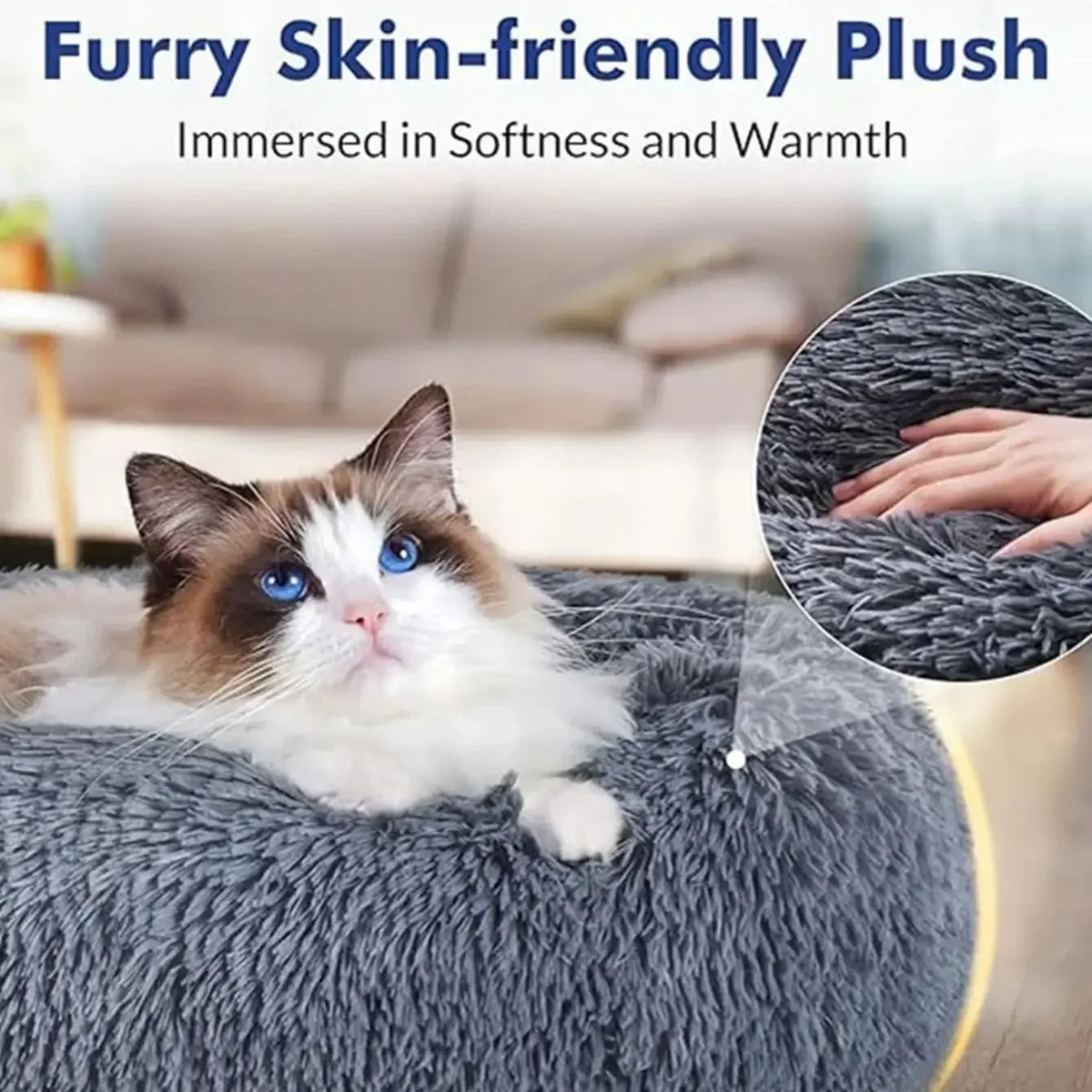 Round Plush Pet Bed 40–90 cm – Soft Warm Bed for Dogs & Cats
