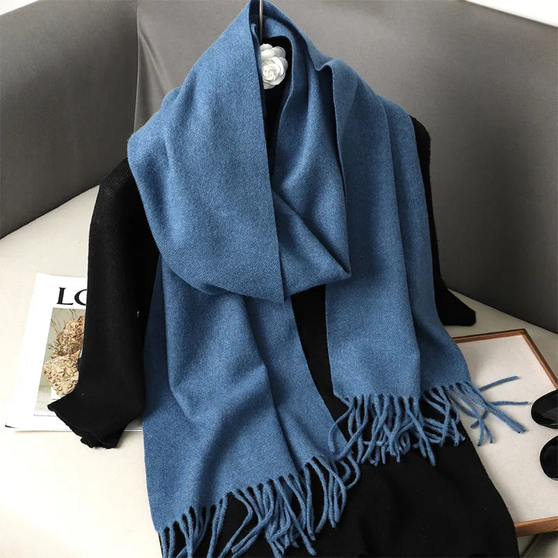 Cashmere-Feel Winter Scarf with Tassels – Warm Pashmina Shawl