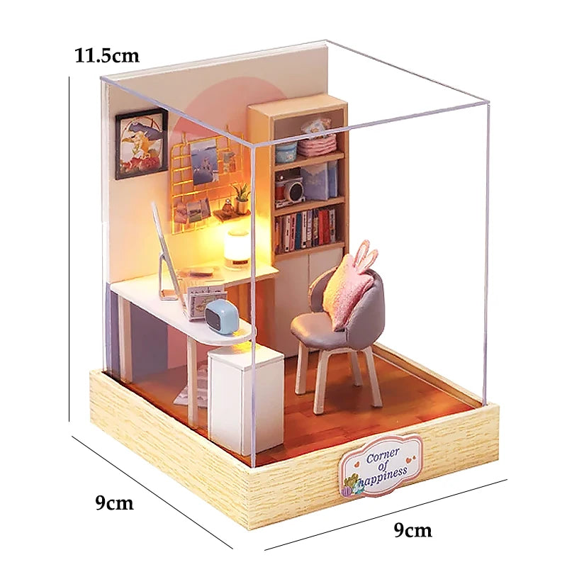 DIY Miniature Wooden Dollhouse Kit with LED Light – 3D Puzzle Gift