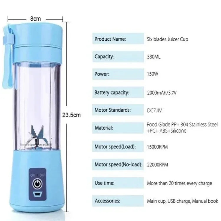Portable Blender 380 ml – Rechargeable Smoothie Cup