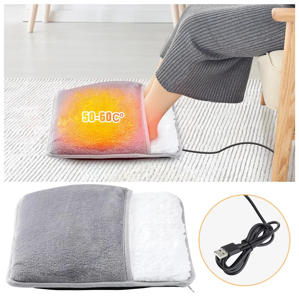 USB Heated Foot Warmer – Soft Plush Washable Heating Pad