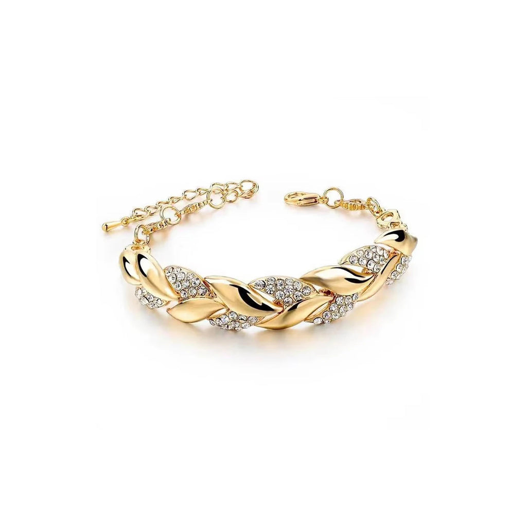 Crystal Braided Leaf Charm Bracelet for Women