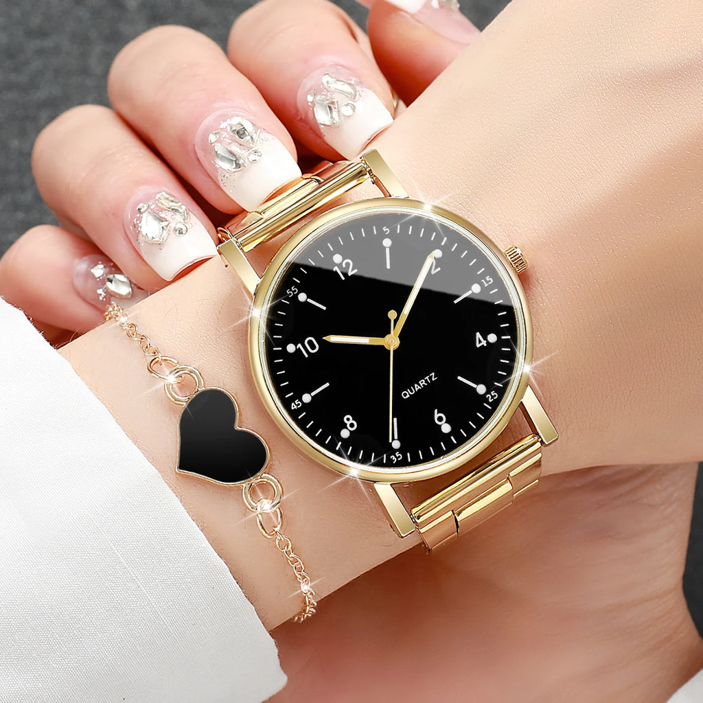 Women's Arabic Dial Quartz Watch & Bracelet Set