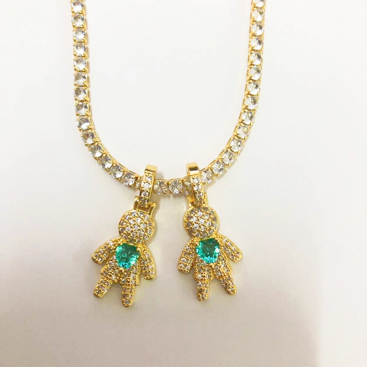 CZ Crystal Heart Charm Tennis Chain Necklace