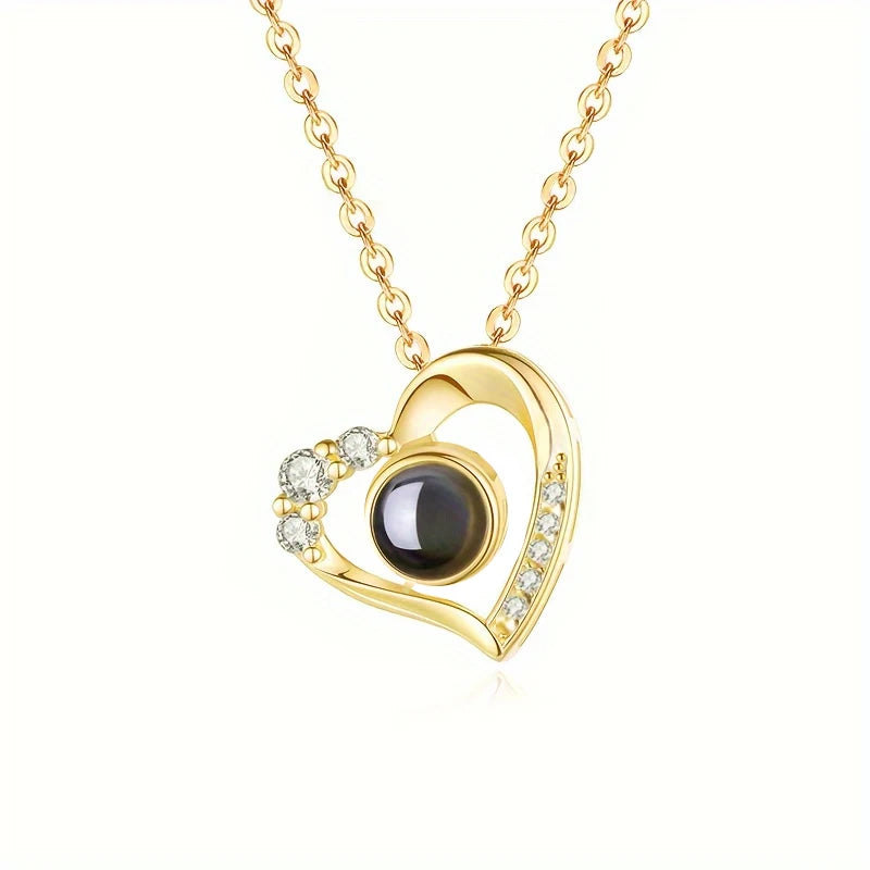 "I Love You" Projection Necklace – 100 Languages Heart Pendant