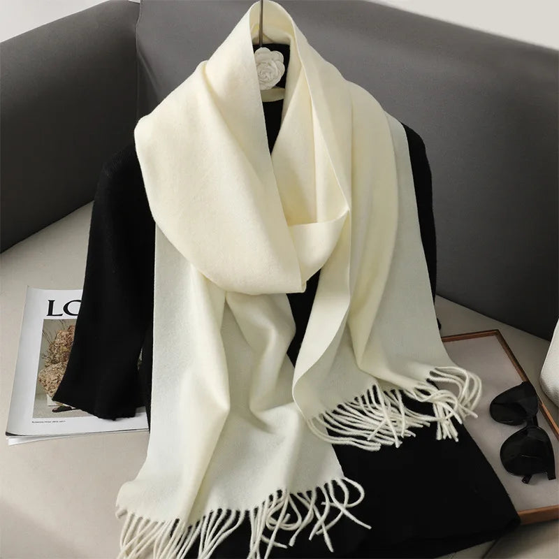 Cashmere-Feel Winter Scarf with Tassels – Warm Pashmina Shawl