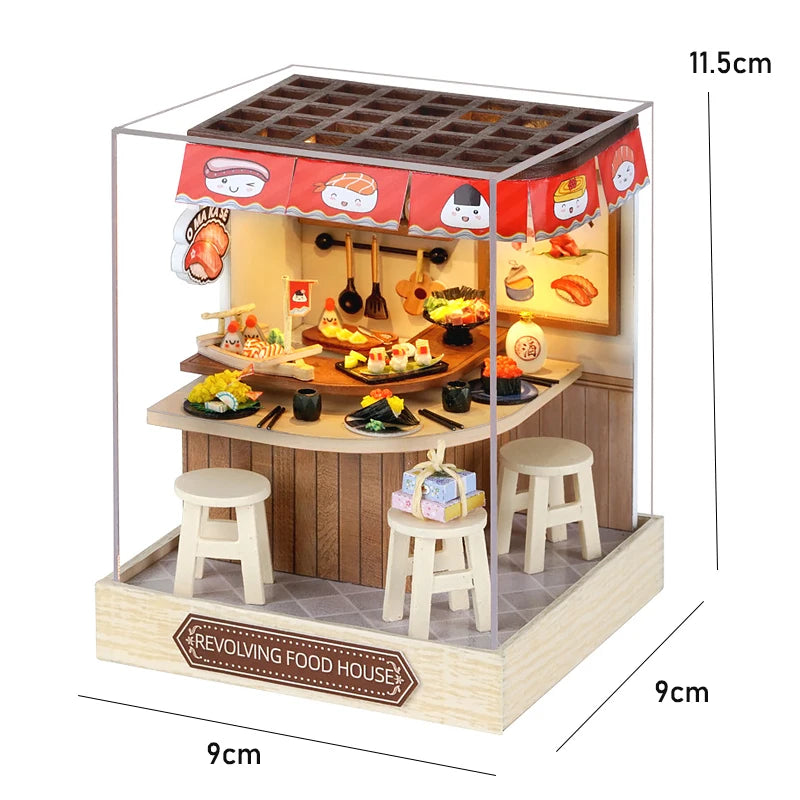 DIY Miniature Wooden Dollhouse Kit with LED Light – 3D Puzzle Gift