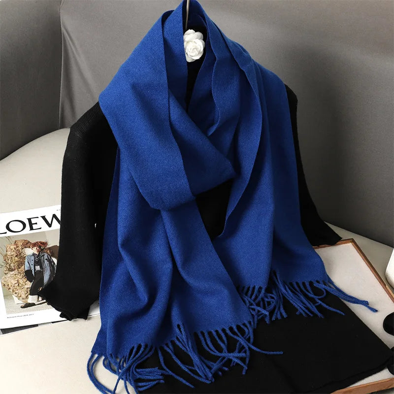 Cashmere-Feel Winter Scarf with Tassels – Warm Pashmina Shawl