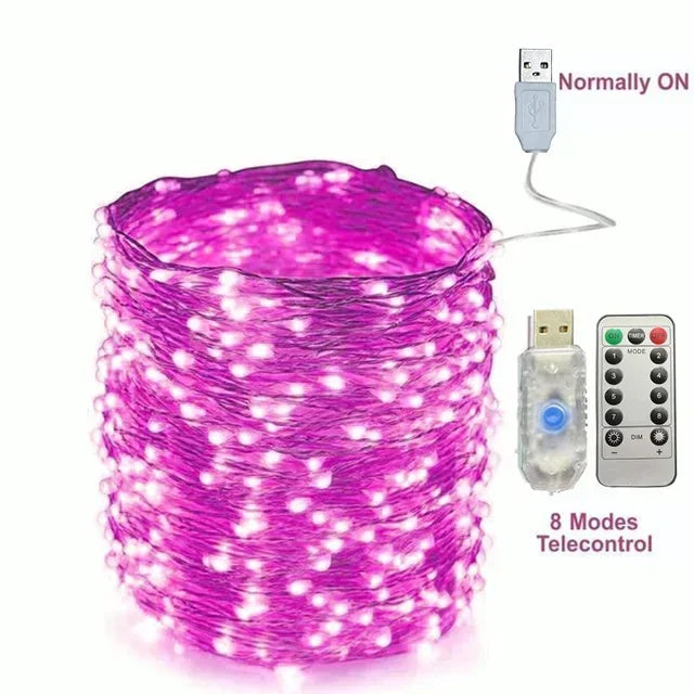 Copper Wire LED String Lights with Remote – 8 Modes, USB