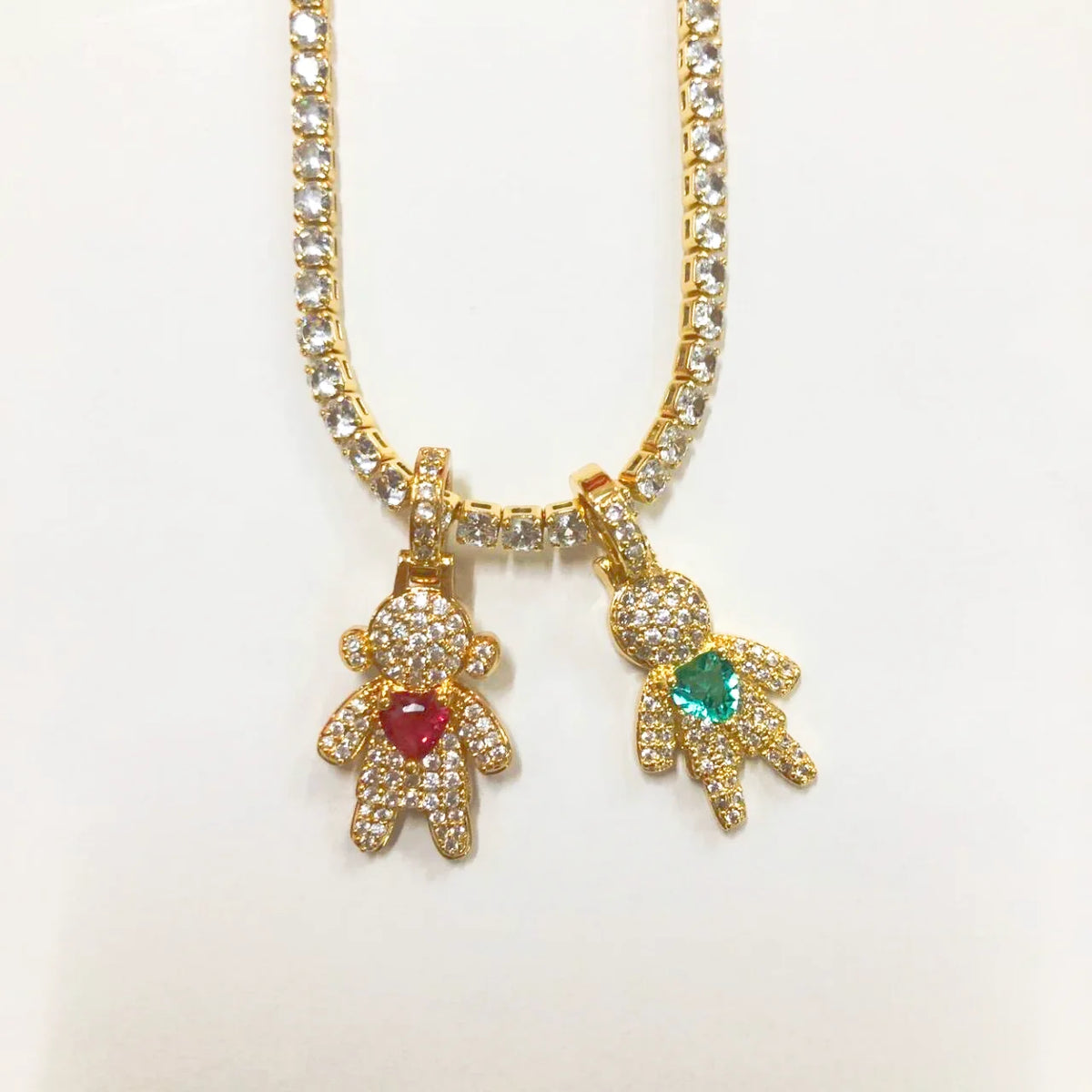 CZ Crystal Heart Charm Tennis Chain Necklace