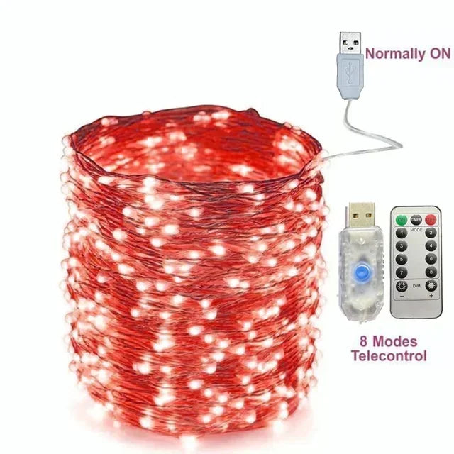 Copper Wire LED String Lights with Remote – 8 Modes, USB