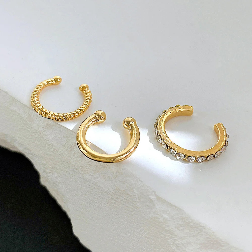 Rhinestone Clip-On Earrings Set (3 Pairs) – No Piercing Needed