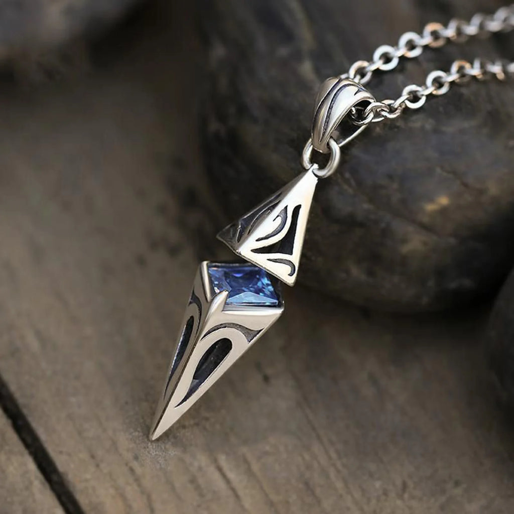 Men's Blue Stone Cube Pendant Necklace – Stainless Steel