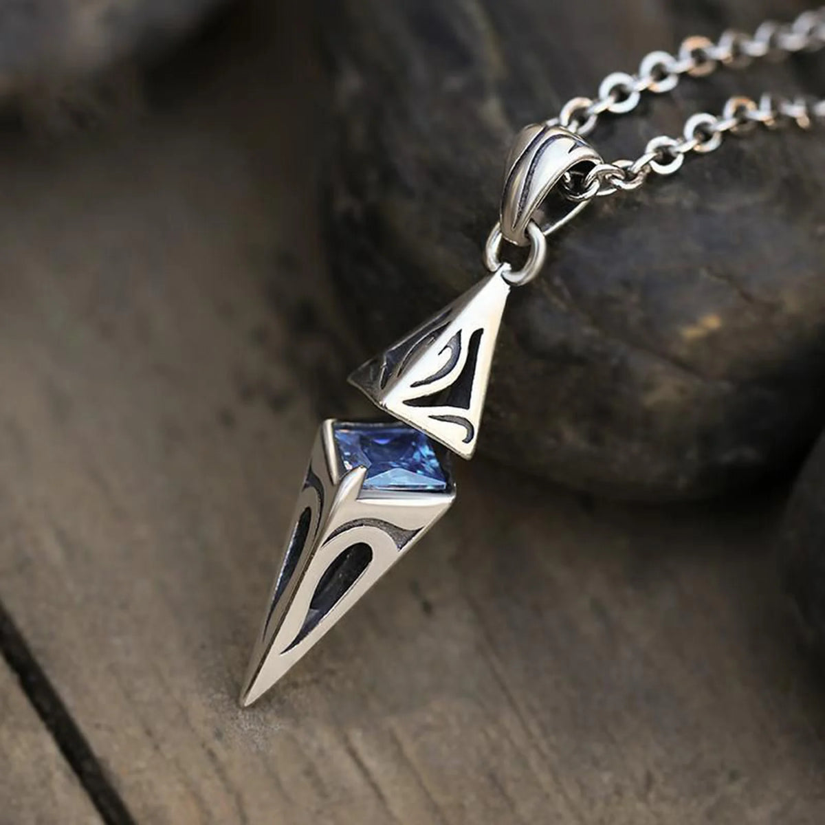 Men's Blue Stone Cube Pendant Necklace – Stainless Steel