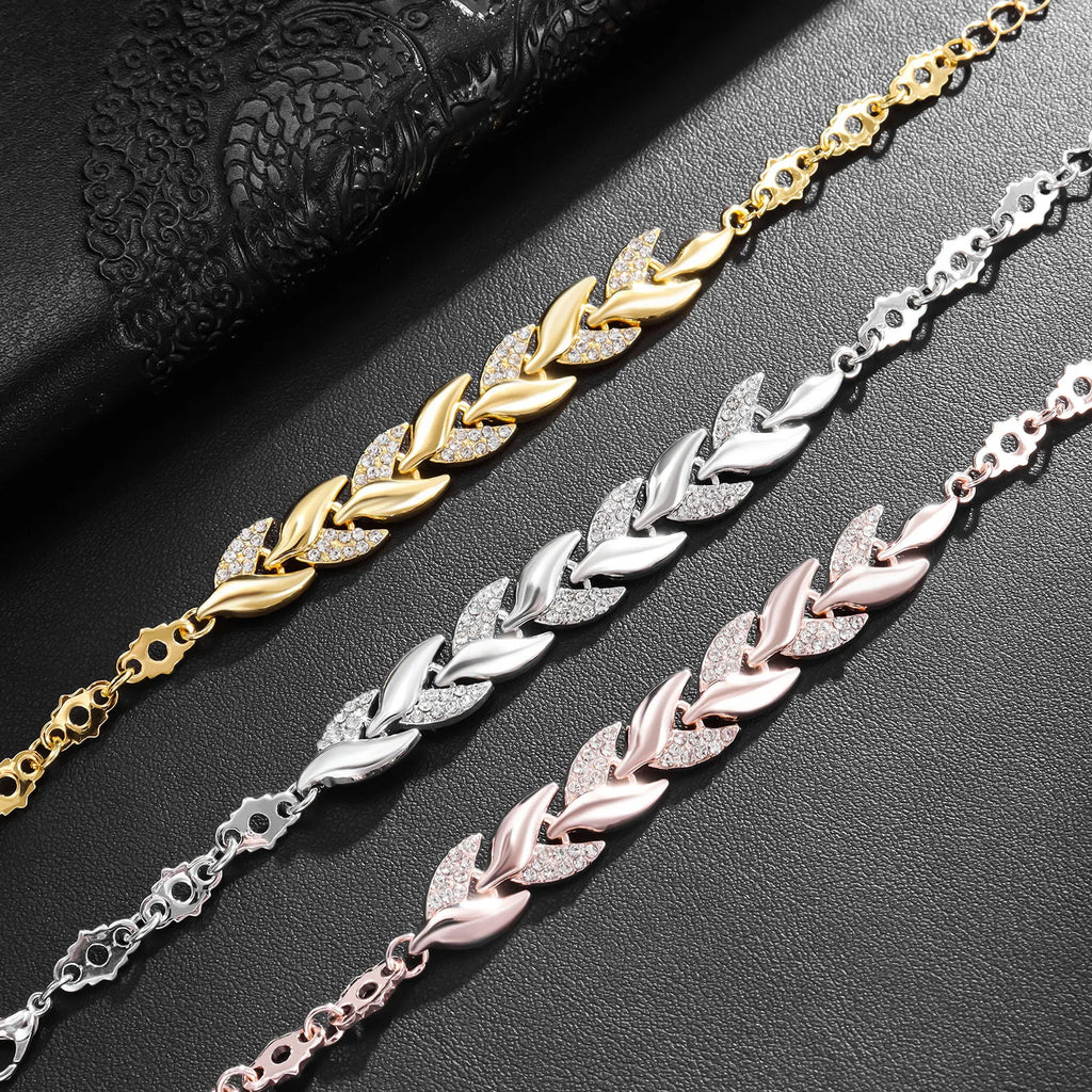 Crystal Braided Leaf Charm Bracelet for Women