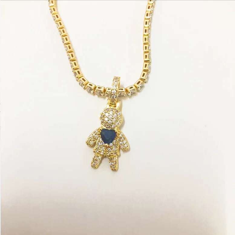 CZ Crystal Heart Charm Tennis Chain Necklace
