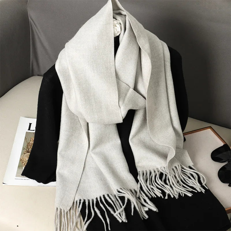 Cashmere-Feel Winter Scarf with Tassels – Warm Pashmina Shawl
