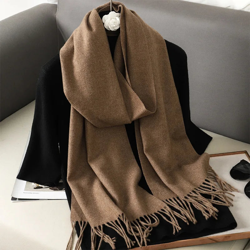 Cashmere-Feel Winter Scarf with Tassels – Warm Pashmina Shawl
