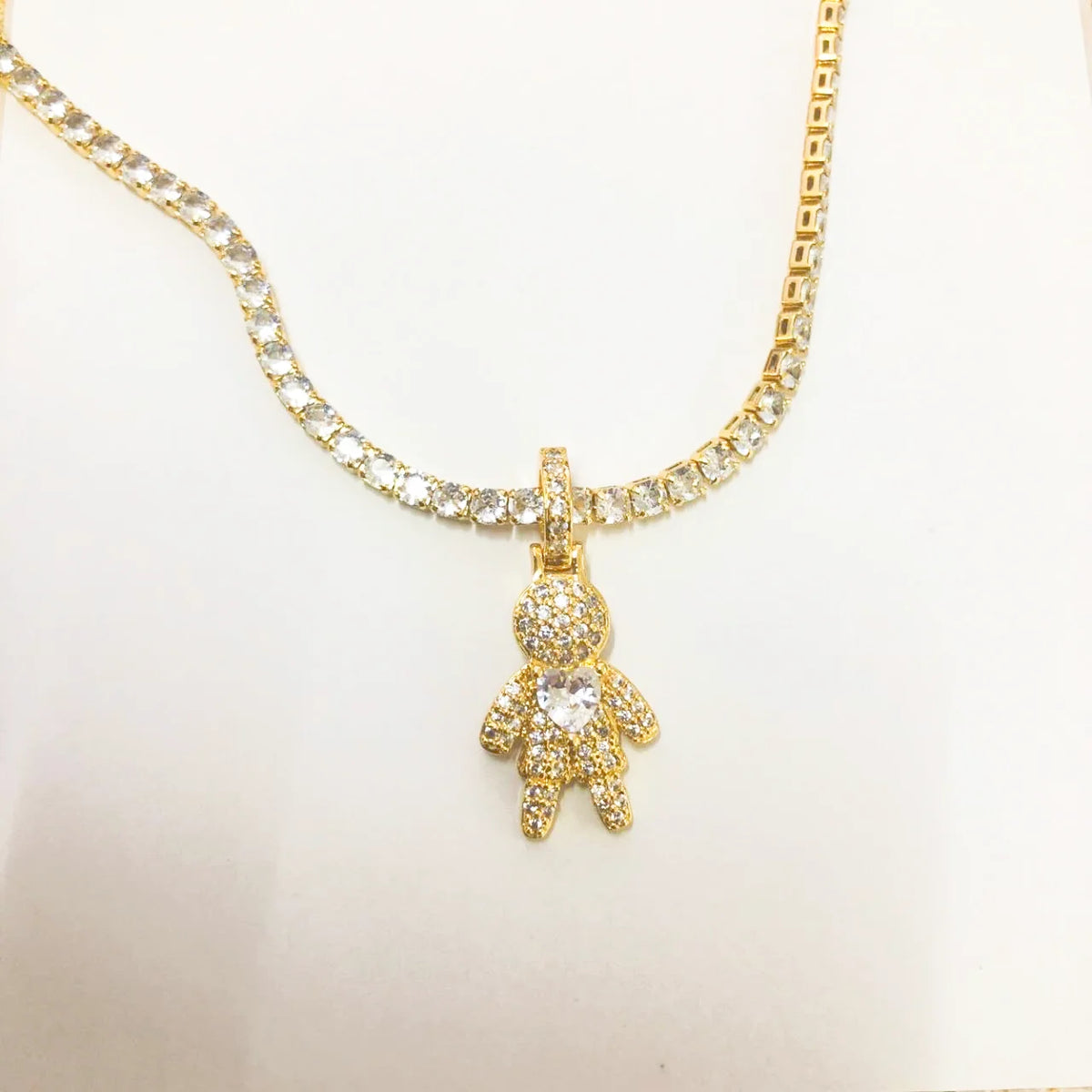 CZ Crystal Heart Charm Tennis Chain Necklace