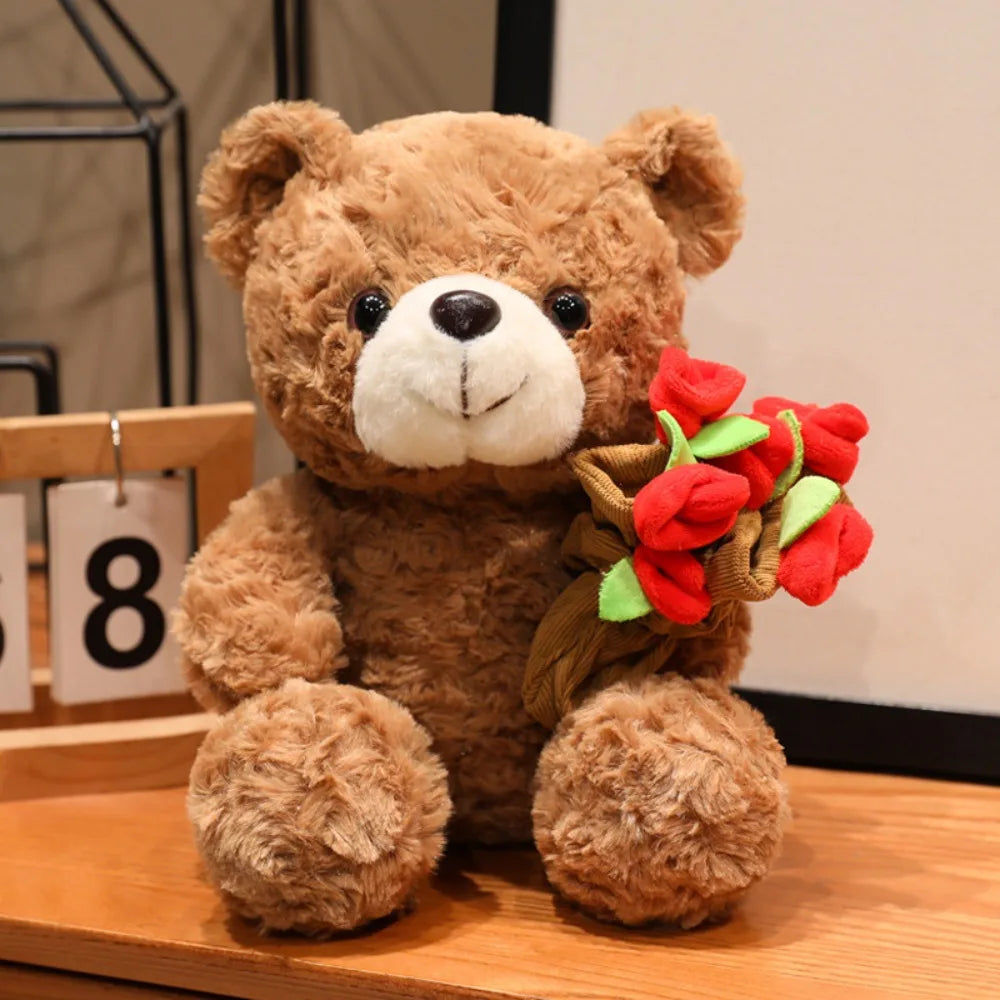 Rose Bear Plush Toy with Red Heart – Romantic Valentine's Gift