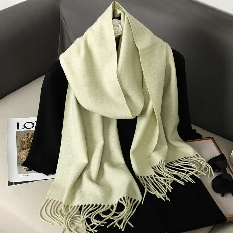 Cashmere-Feel Winter Scarf with Tassels – Warm Pashmina Shawl