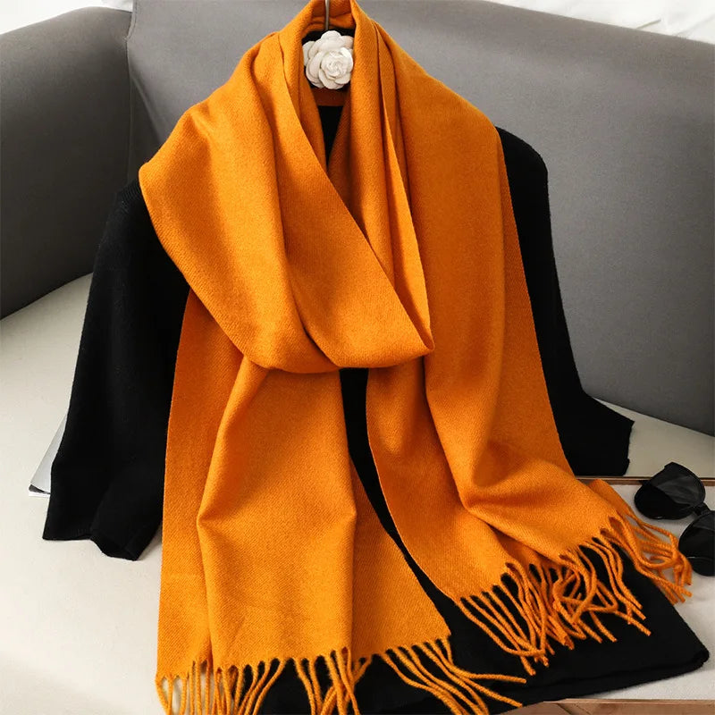 Cashmere-Feel Winter Scarf with Tassels – Warm Pashmina Shawl