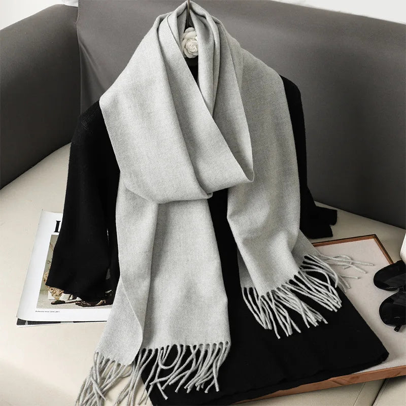 Cashmere-Feel Winter Scarf with Tassels – Warm Pashmina Shawl