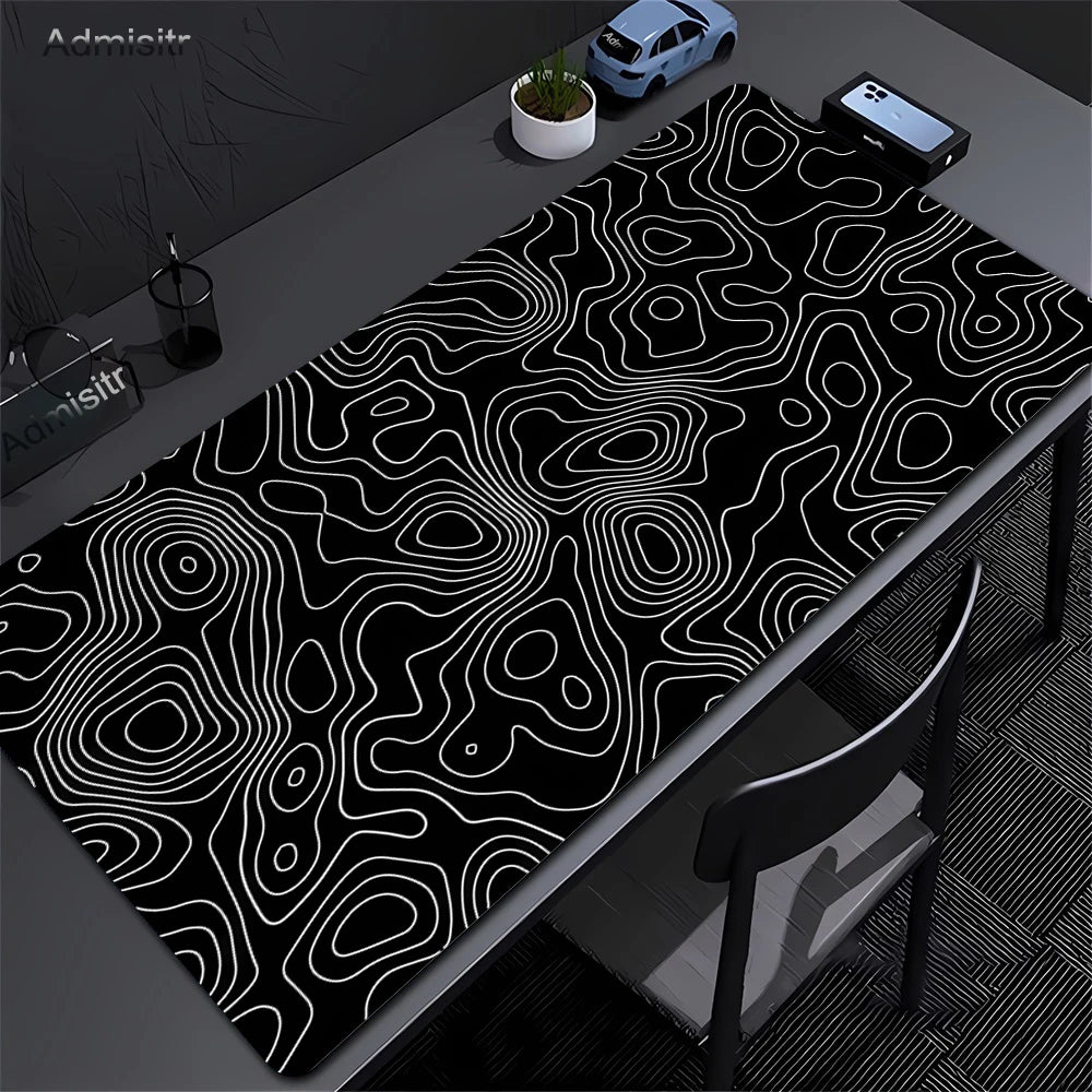 Large Gaming Mouse Pad – Black & White Abstract Desk Mat