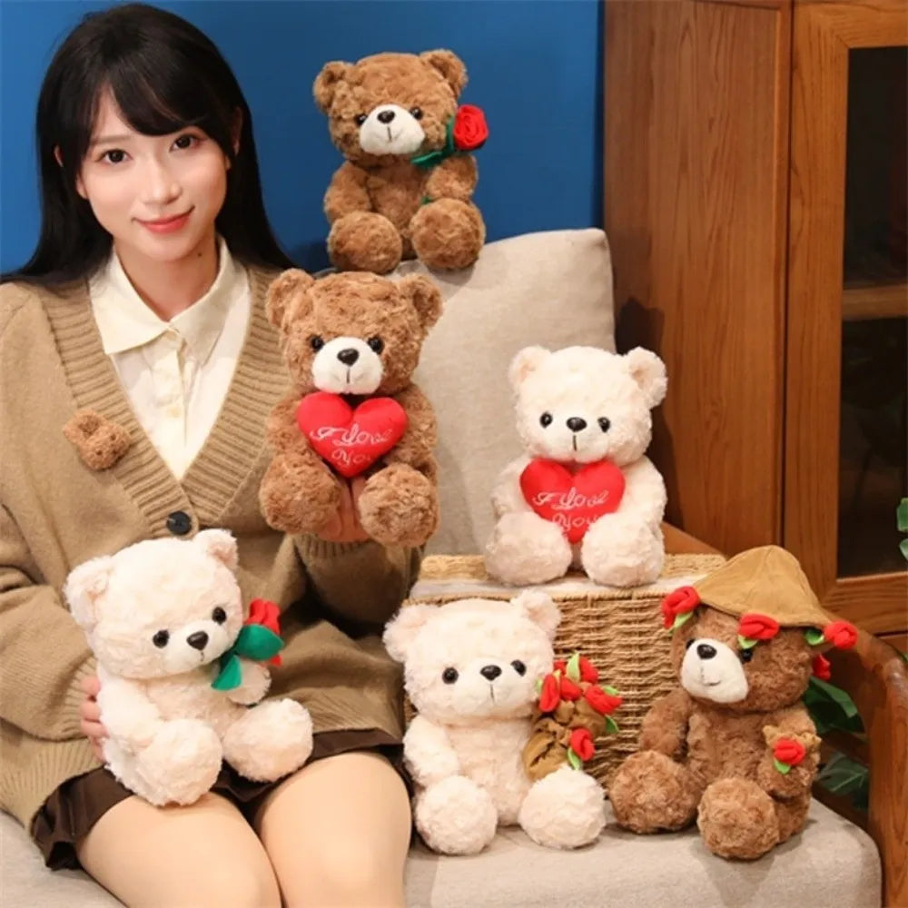 Rose Bear Plush Toy with Red Heart – Romantic Valentine's Gift