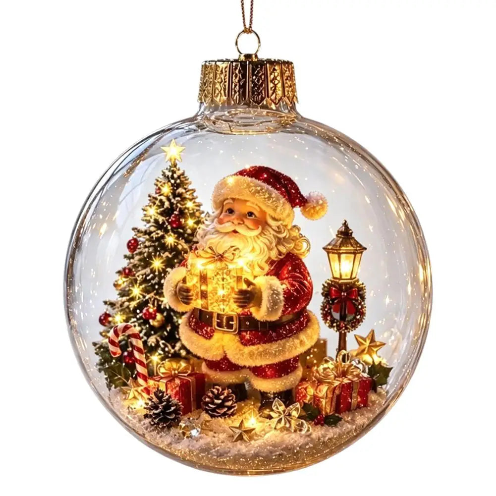 Light-Up Acrylic Christmas Ball Ornament 8 cm – Santa Design