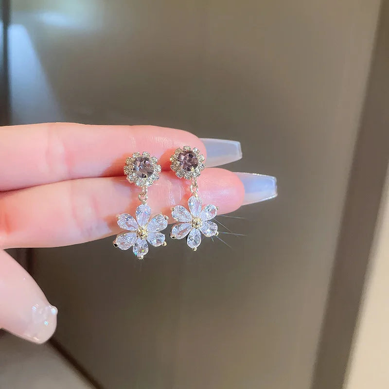 Crystal Flower Stud Earrings for Women