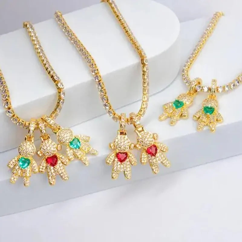 CZ Crystal Heart Charm Tennis Chain Necklace