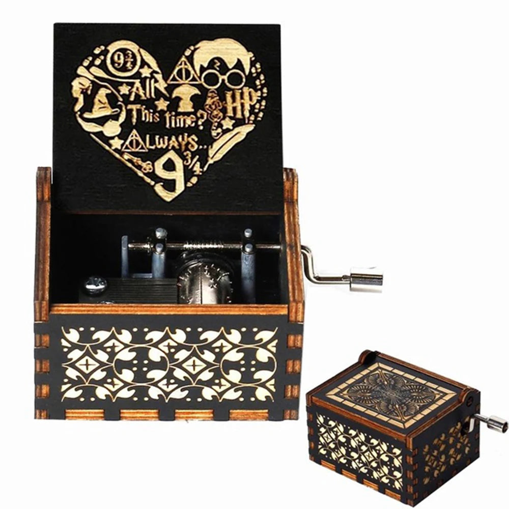 Hand-Crank Wooden Music Box – Carved Vintage Gift