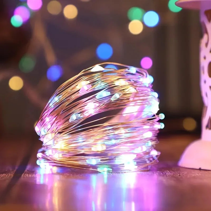 Copper Wire LED String Lights with Remote – 8 Modes, USB