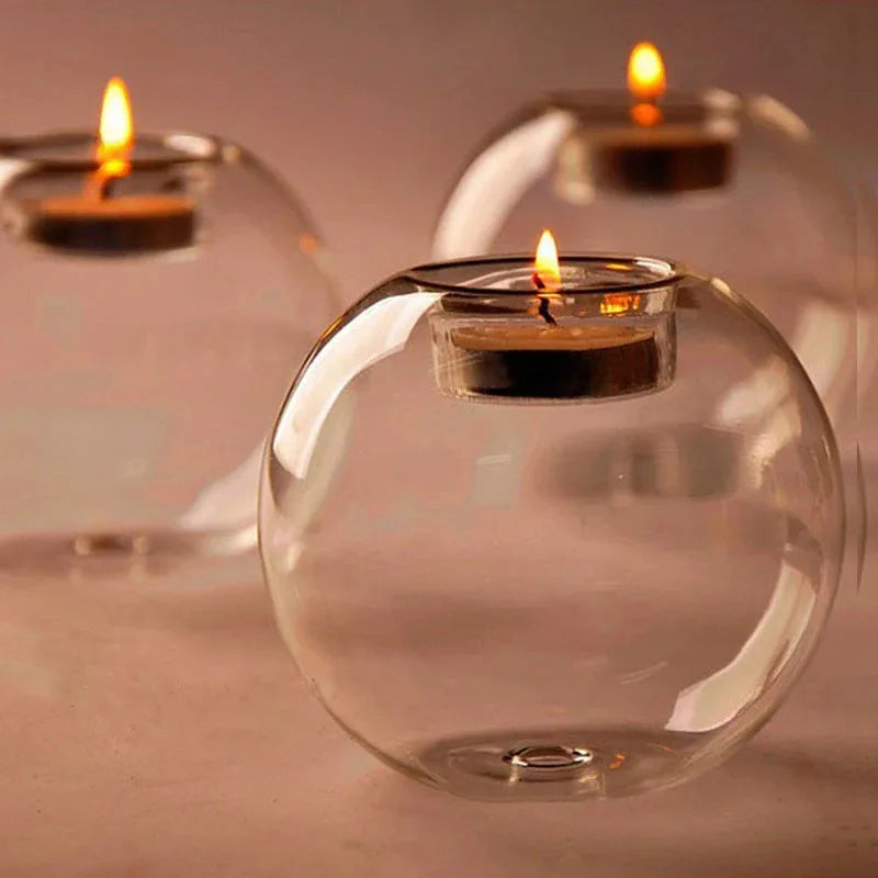 Round Glass Candle Holder – Table Centerpiece Decor