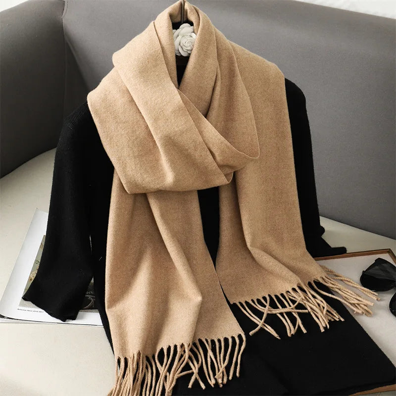 Cashmere-Feel Winter Scarf with Tassels – Warm Pashmina Shawl