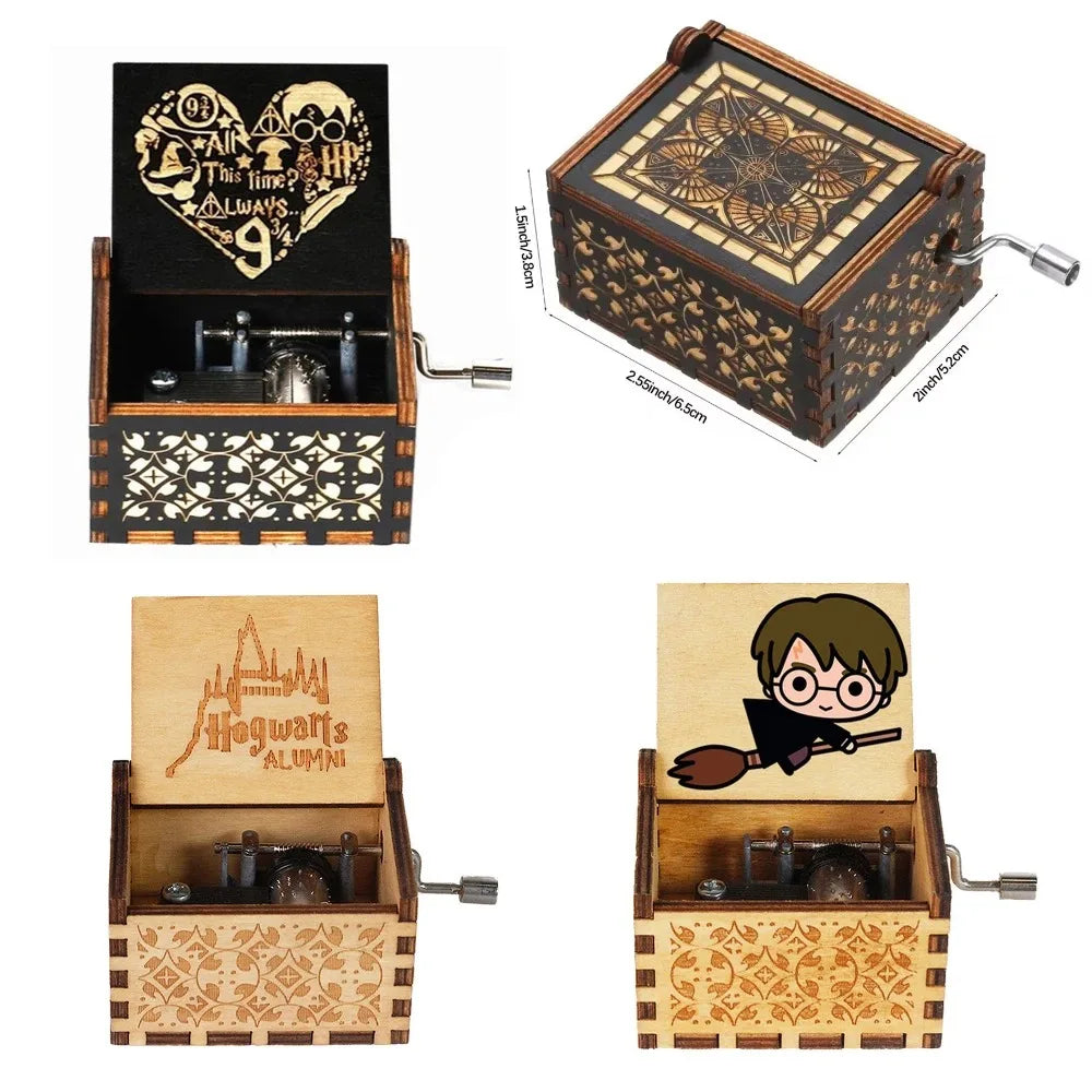 Hand-Crank Wooden Music Box – Carved Vintage Gift