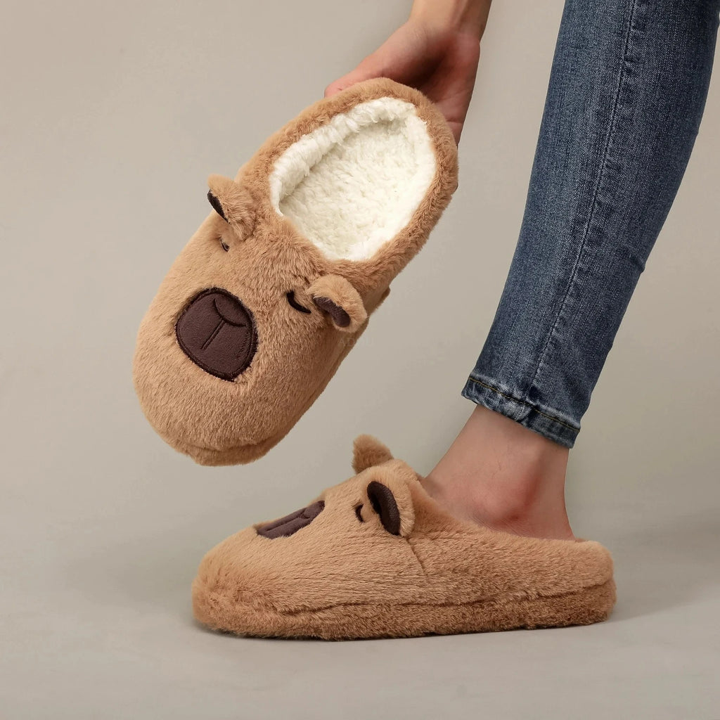 Plush Capybara Slippers – Cozy Furry House Shoes